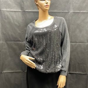 New York & Company Gray Silver Sequin Sweatshirt